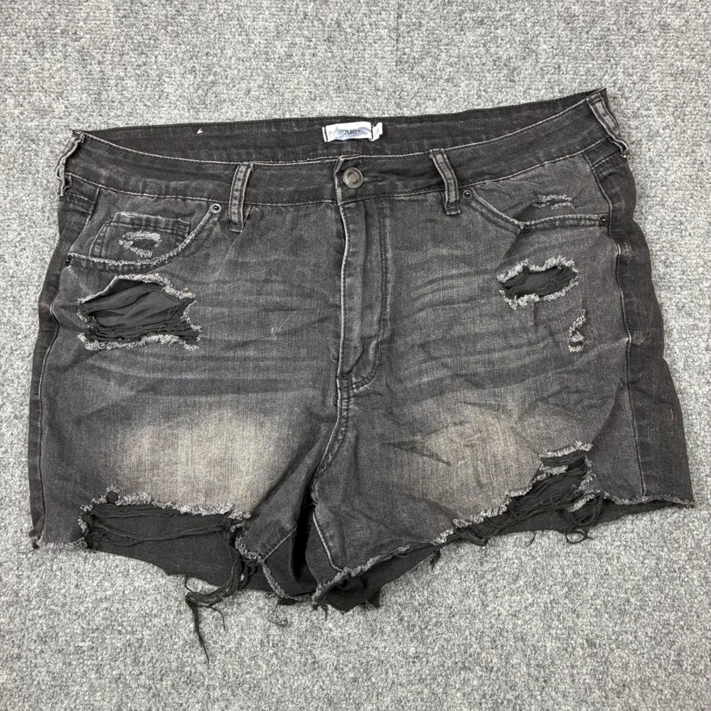 Rue21 Rue+ Womens Size 20 Black Distressed Denim Shorts High Rise Frayed Hem